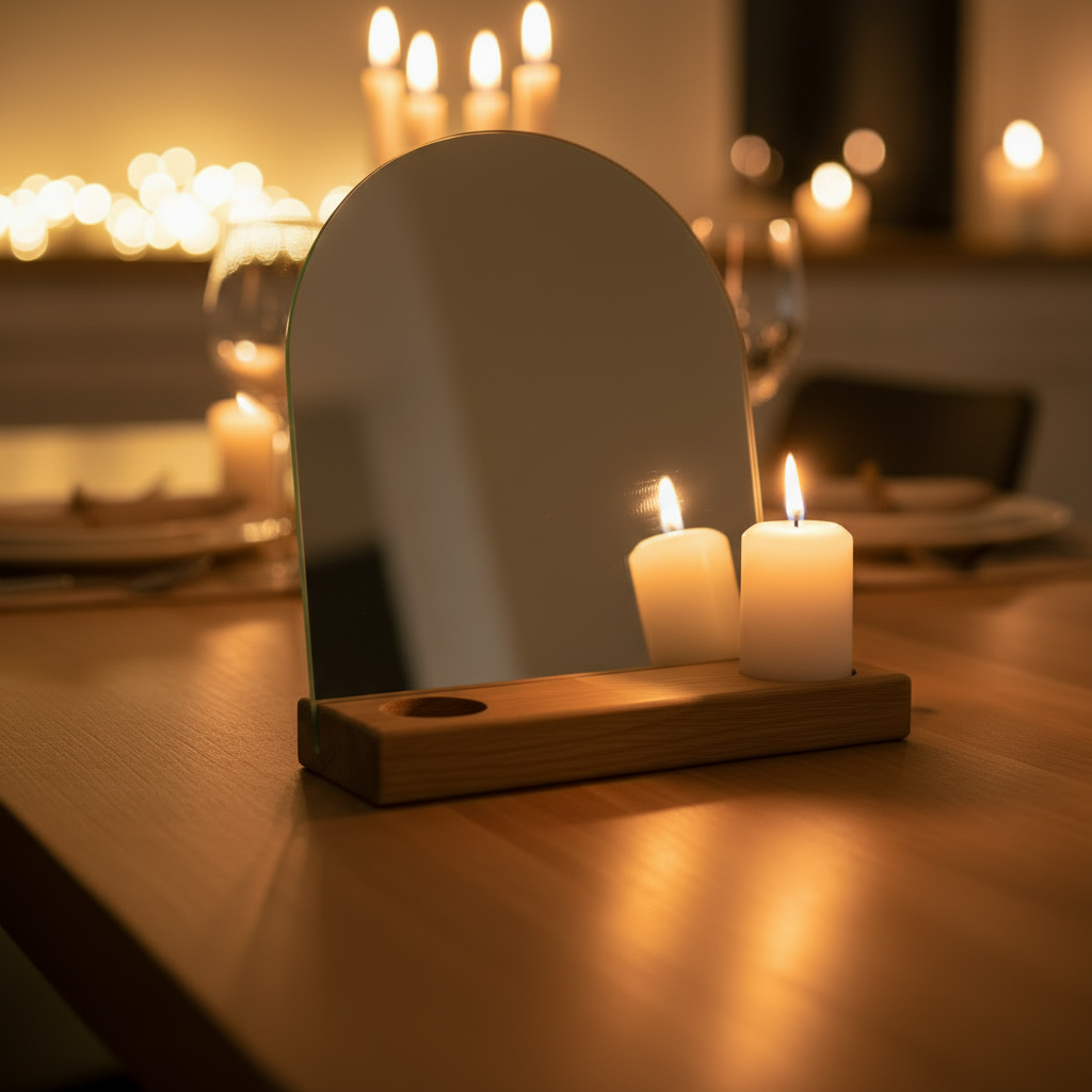 Aynalı mumluk - yemek masası kare