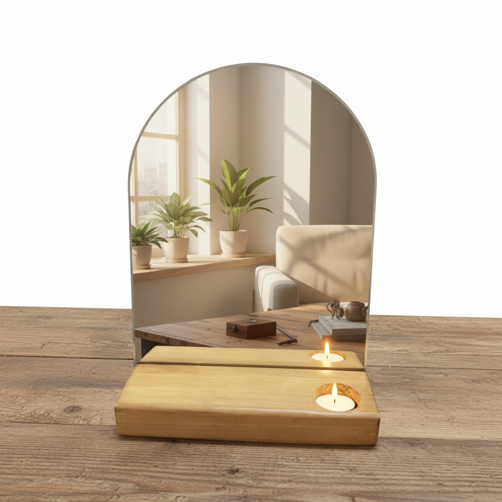 Rustik çalışma masası mumlarla