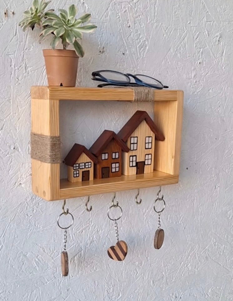 Masif Ahşap Duvar Rafı ve Anahtarlık