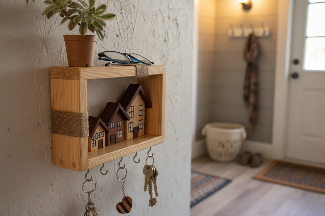 Ahşap Duvar Rafı Kullanımda