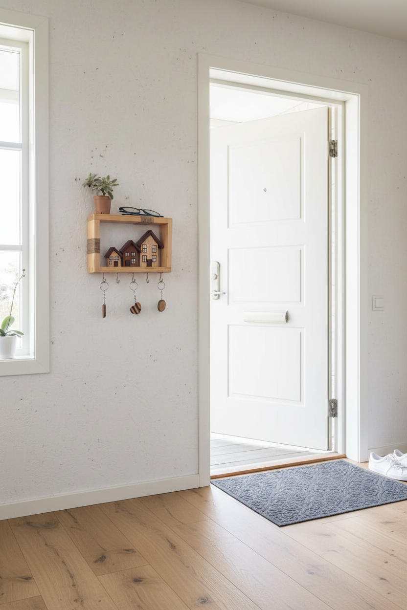 Masif Ahşap Duvar Rafı ve Anahtarlık