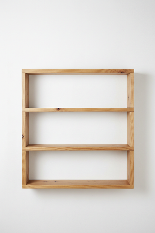 Doğal ahşap üç raflı rustik duvar rafı